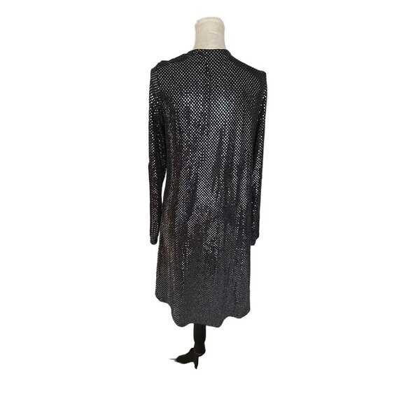 Vocal Black & Silver Sequin Long Sleeve Sparkling Open Front Cardigan Small - Picture 3 of 8